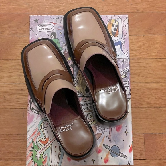 Jeffrey Campbell Ecole Leather Loafer Mules Heels - Women’s Size 7 - New In Box - Picture 5 of 8